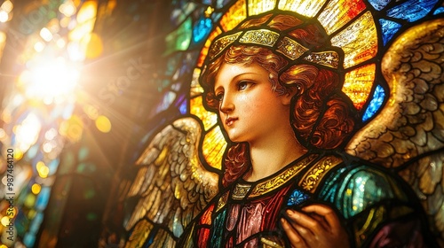 Vibrant Angel in Intricate Stained Glass Artwork