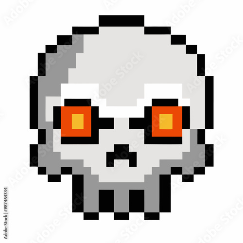 Pixel Art Skull with Red Eyes   Retro 8 Bit Gaming Icon