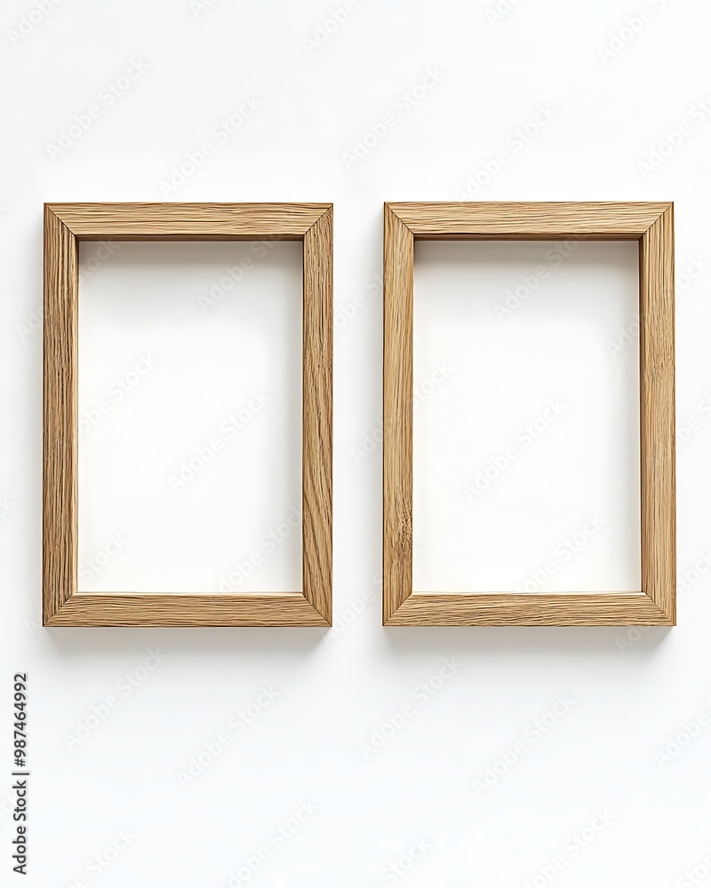 Two empty wooden frames on a white background, ready for your artwork or photos. Two empty wooden frames on a white background, ready for your artwork or photos.