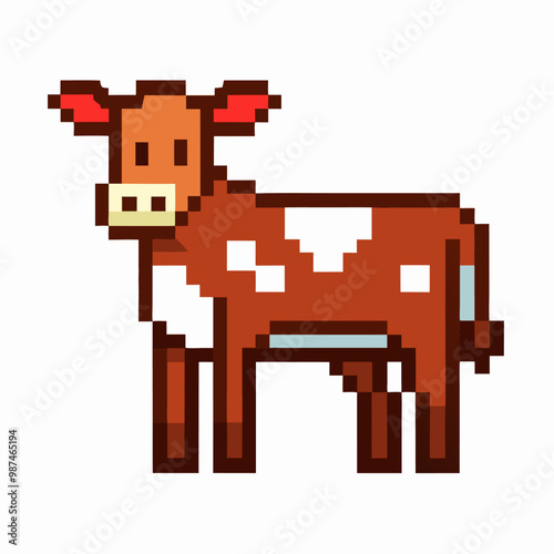 Pixel Art Cow   Retro Farm Animal Illustration in 8 Bit Style