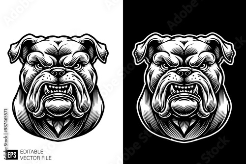 bulldog tattoo ideas dark art style vector design black and white illustration