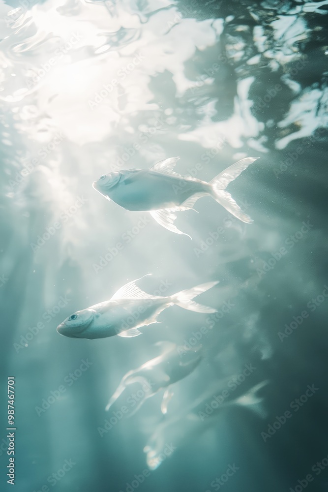 Fototapeta premium Fish swim in sunlit water