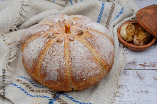 Pumpkin shaped sourdough bread photo