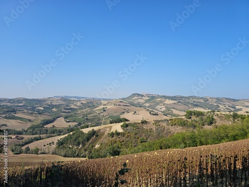 Patchwork of fields in the Italian hills photo