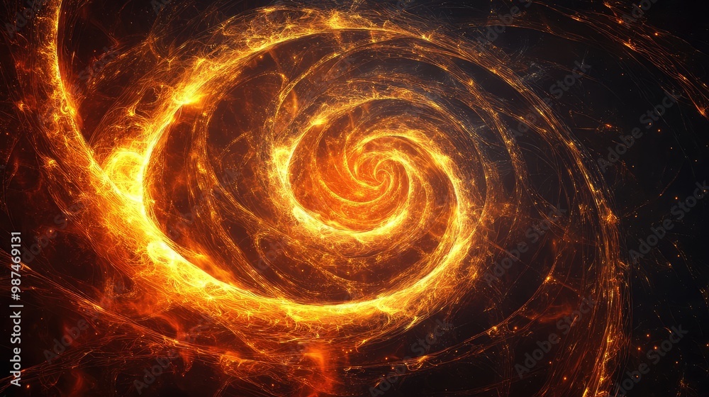 Glowing 3D fire spirals interwoven with strands of light, forming an abstract, fiery helix. Glowing 3D fire spirals interwoven with strands of light, forming an abstract, fiery helix.