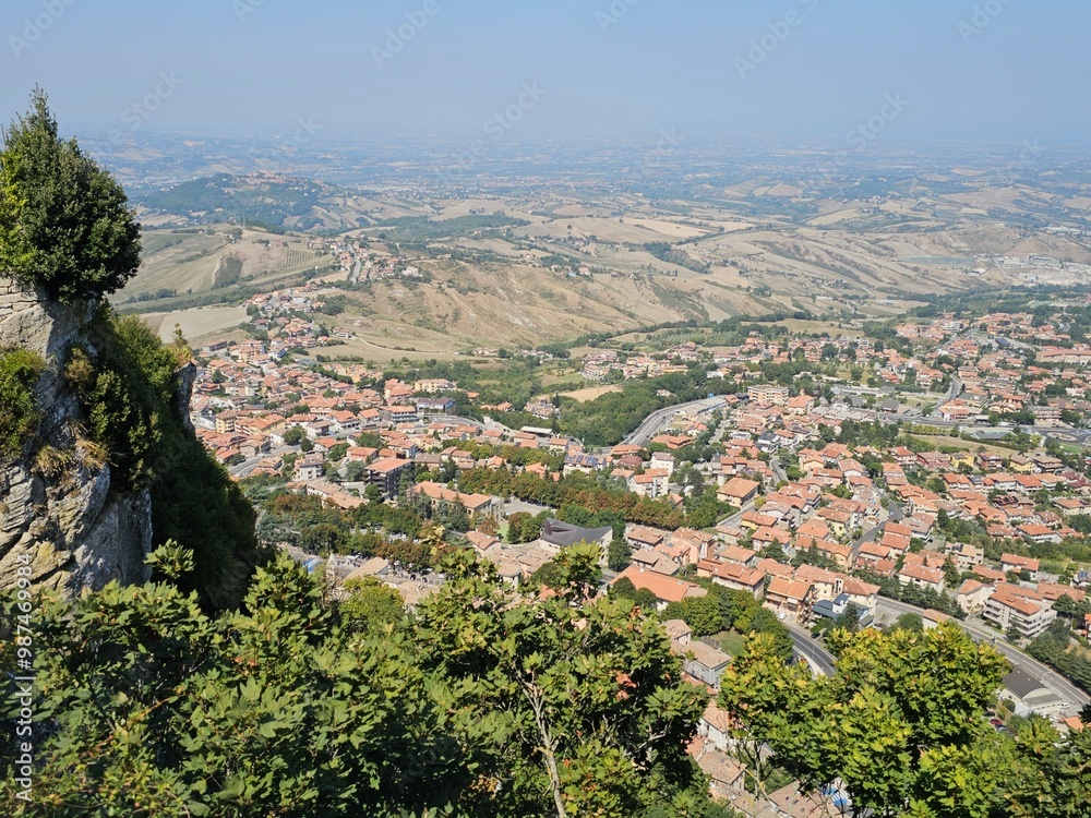 View of old terracotta rooftops in Italian hills View of old terracotta rooftops in Italian hills