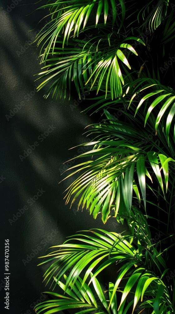 Jungle foliage across all sides with blank space, black background, high contrast, soft gradient. Jungle foliage across all sides with blank space, black background, high contrast, soft gradient.