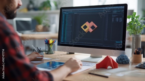 Designer Working at Desk on New Product Development