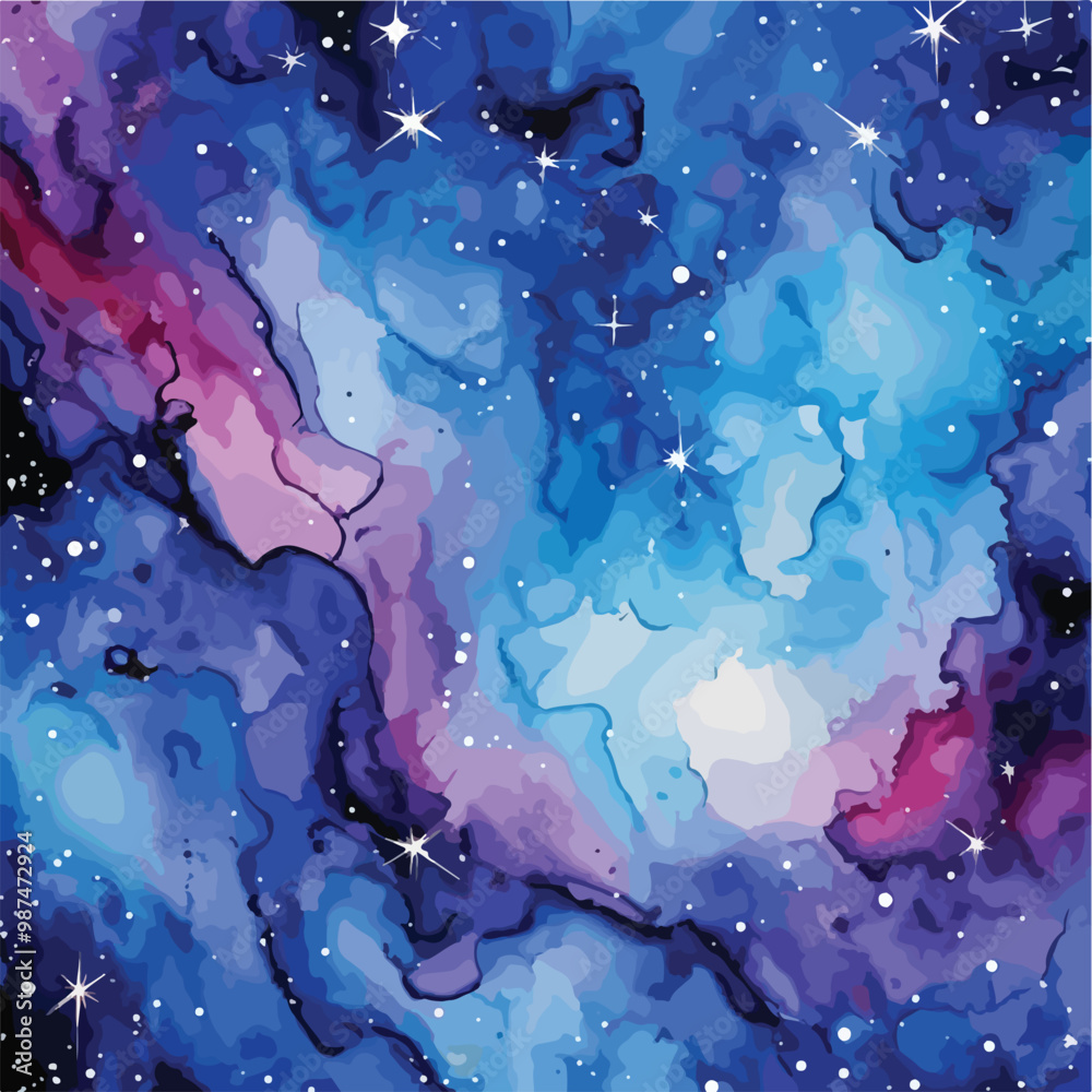 Vector cosmic illustration. Beautiful colorful space background. Watercolor Cosmos
