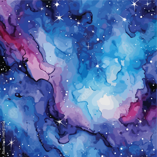 Vector cosmic illustration. Beautiful colorful space background. Watercolor Cosmos
