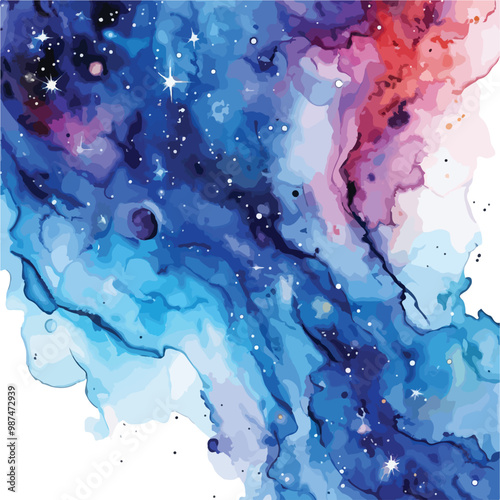 Vector cosmic illustration. Beautiful colorful space background. Watercolor Cosmos
