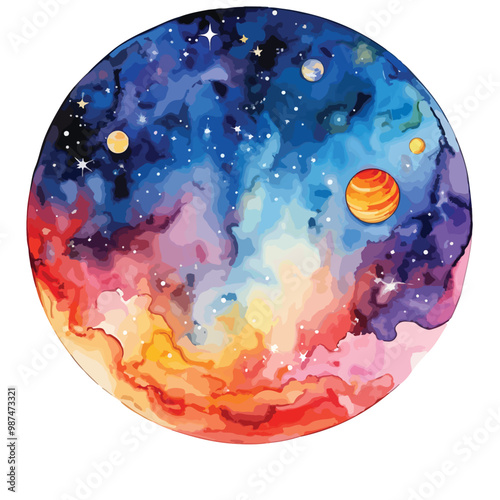 Vector cosmic illustration. Beautiful colorful space background. Watercolor Cosmos
