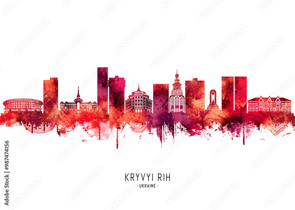 Fototapeta premium Kryvyi Rih Ukraine Skyline Red