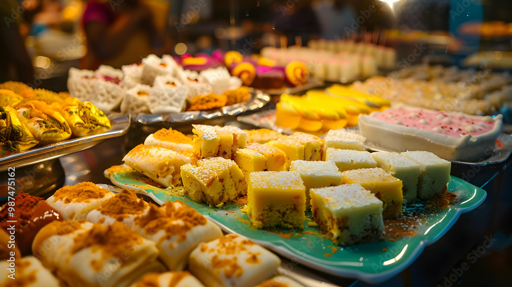 A Colorful Display of Indian Sweets and Pastries