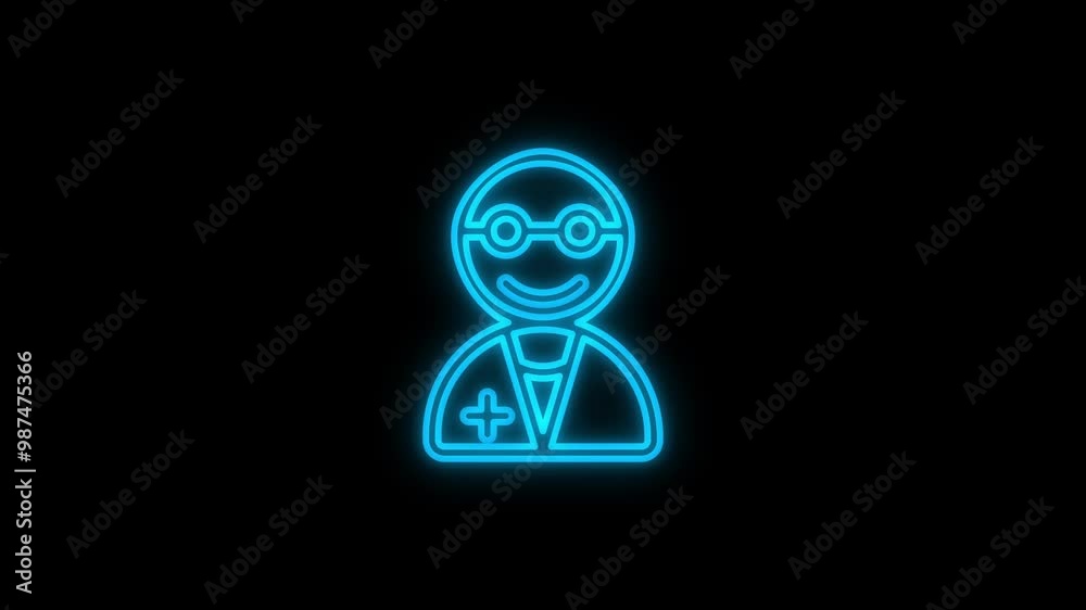 A glowing neon effect of a doctor icon is set on a black background. 4K video motion graphic animation. A glowing neon effect of a doctor icon is set on a black background. 4K video motion graphic animation.