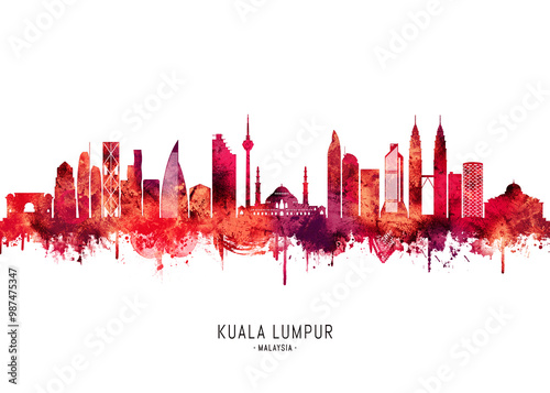 Obraz na płótnie Kuala Lumpur Malaysia Skyline Red w salonie