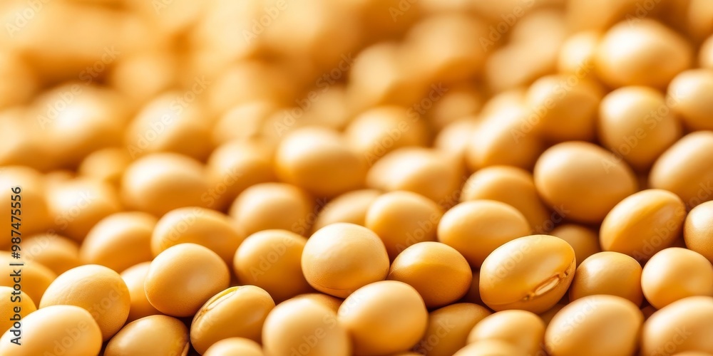 Close-up of golden soybeans scattered on a surface, showcasing their texture. Close-up of golden soybeans scattered on a surface, showcasing their texture.