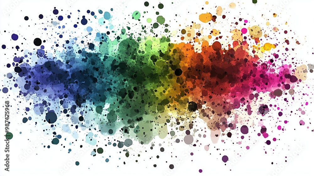 Obraz premium Colorful abstract splashes in a vibrant rainbow pattern with circles of varying sizes.