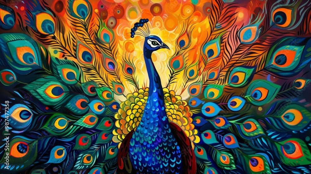 Fototapeta premium Peacock Feathers Colorful Painting Art Illustration