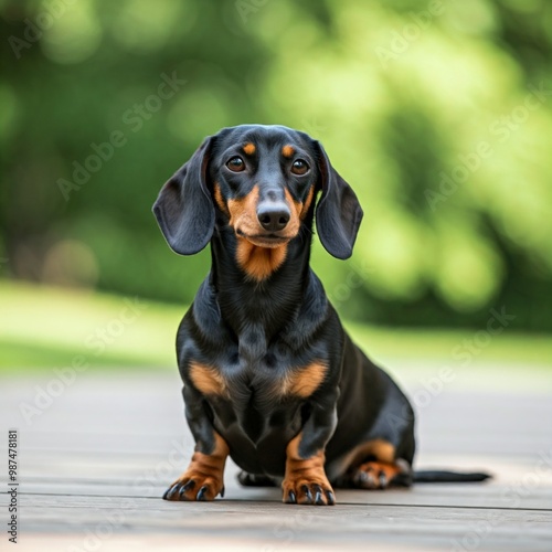 A black dachshund sitting.