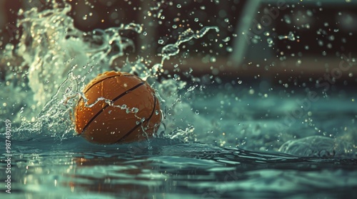 Water Splash with Basketball in Pool