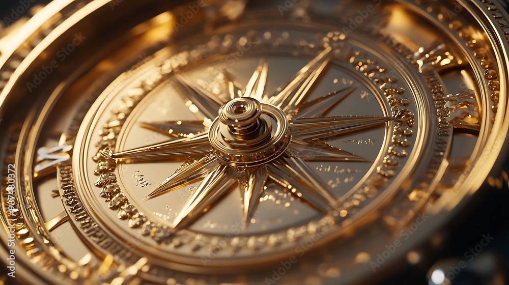 Golden Compass of Excellence: Close-up of a Beautifully Crafted Symbol of Guidance Golden Compass of Excellence: Close-up of a Beautifully Crafted Symbol of Guidance