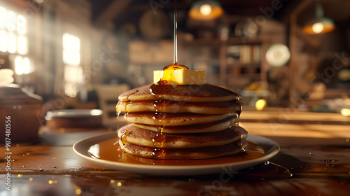 Golden Pancakes Drizzled with Syrup A Delicious Breakfast Treat