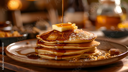 Delicious Pancakes with Syrup and Butter
