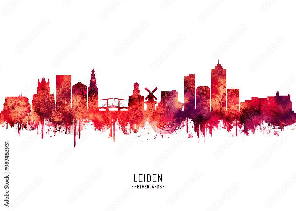 Leiden Netherlands Skyline Red Leiden Netherlands Skyline Red