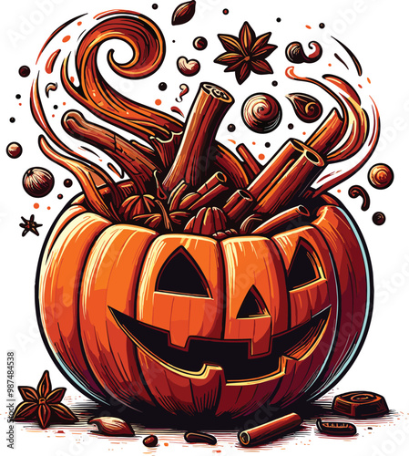 Adobe Illustrator Artwork Halloween vector illustration plump pumpkin with a classic jack-o-lantern grin