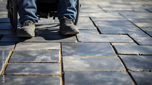 Wheelchair on textured pavement, close-up view.