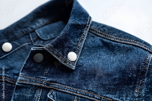 Modern blue jeans denim jacket isolated with clipping path Jeans jacket Wrangler blue color, isolated on white background. The Wrangler brand is owned photo