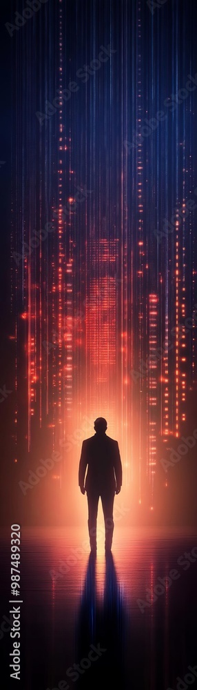 Silhouette of a person against digital data visualization background. Silhouette of a person against digital data visualization background.