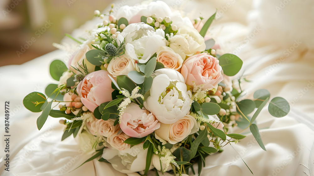 Elegant Wedding Bouquet with Pink Roses and White Peonies