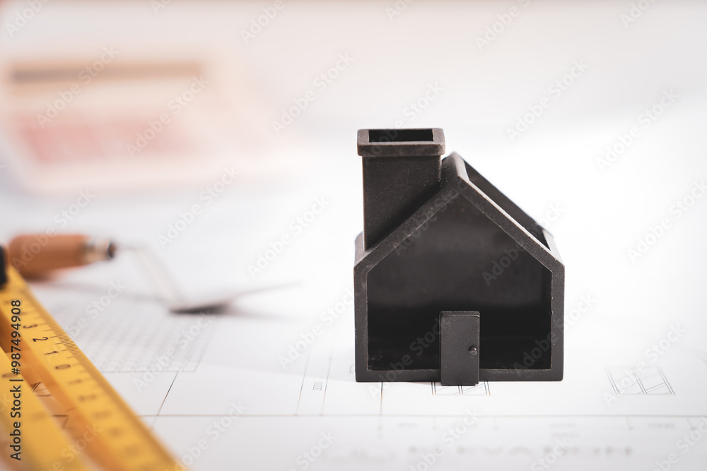 Φωτογραφία Home model for select buy is owner put on the blueprint on desk in the office, Loan for investment thereal estate or saving money for buy the new house to family in the future concept