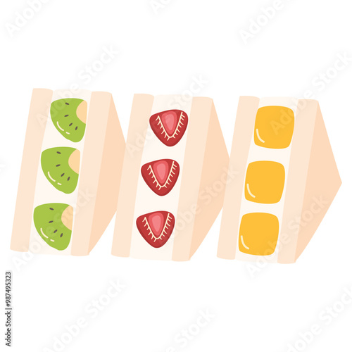 Fruit Sando or Japanese Fruit sandwich with strawberry, mango and kiwi delicious