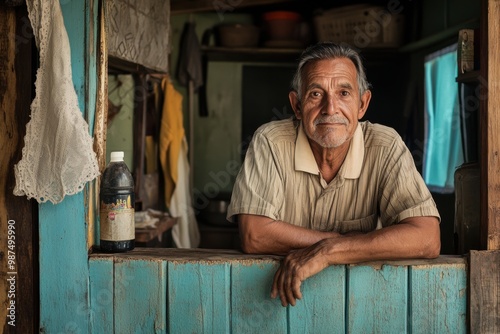 Portrait of an Elderly Man in a Rustic Setting