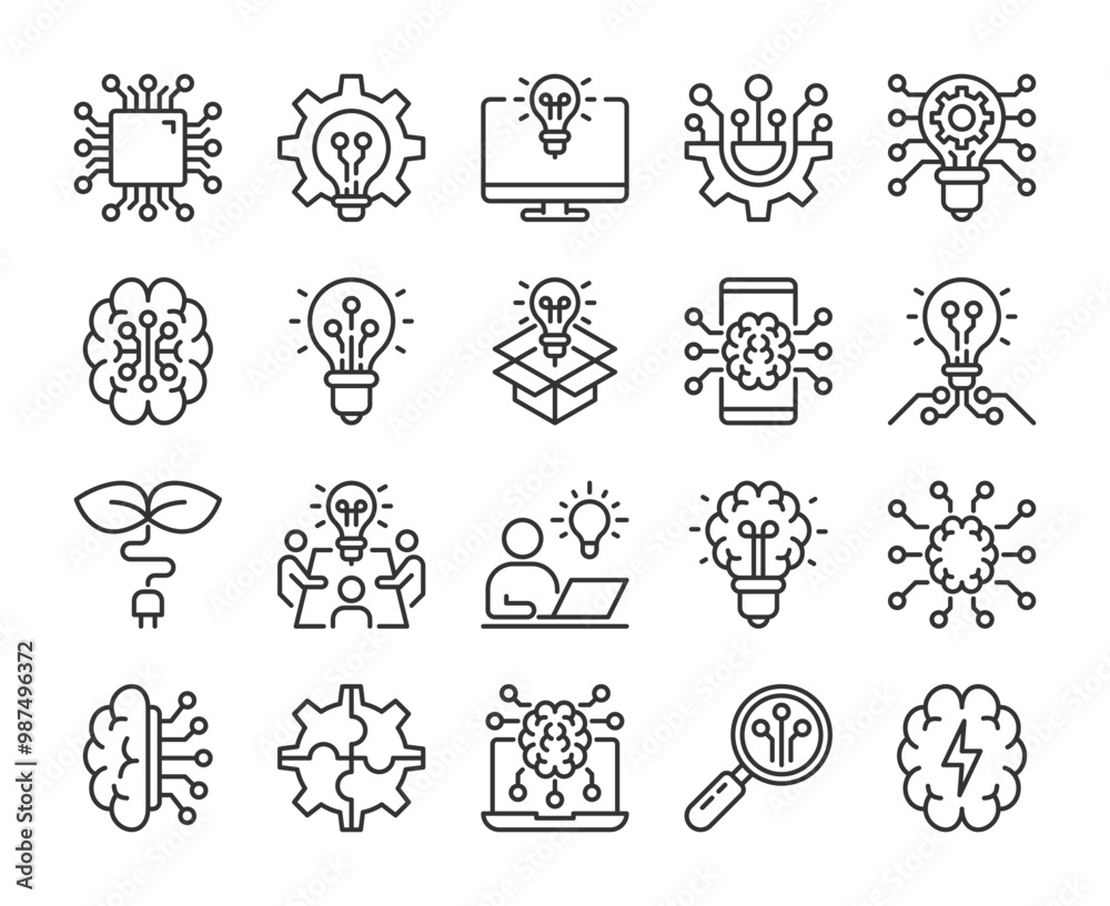 Fototapeta premium Innovation icons. Artificial intelligence line icons set. Editable Stroke.