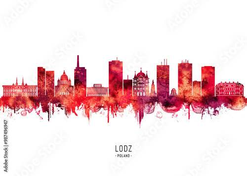 Lodz Poland Skyline Red