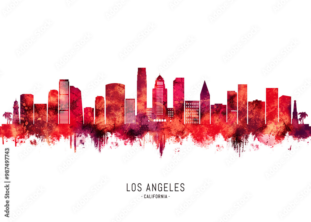 Los Angeles California Skyline Red Los Angeles California Skyline Red