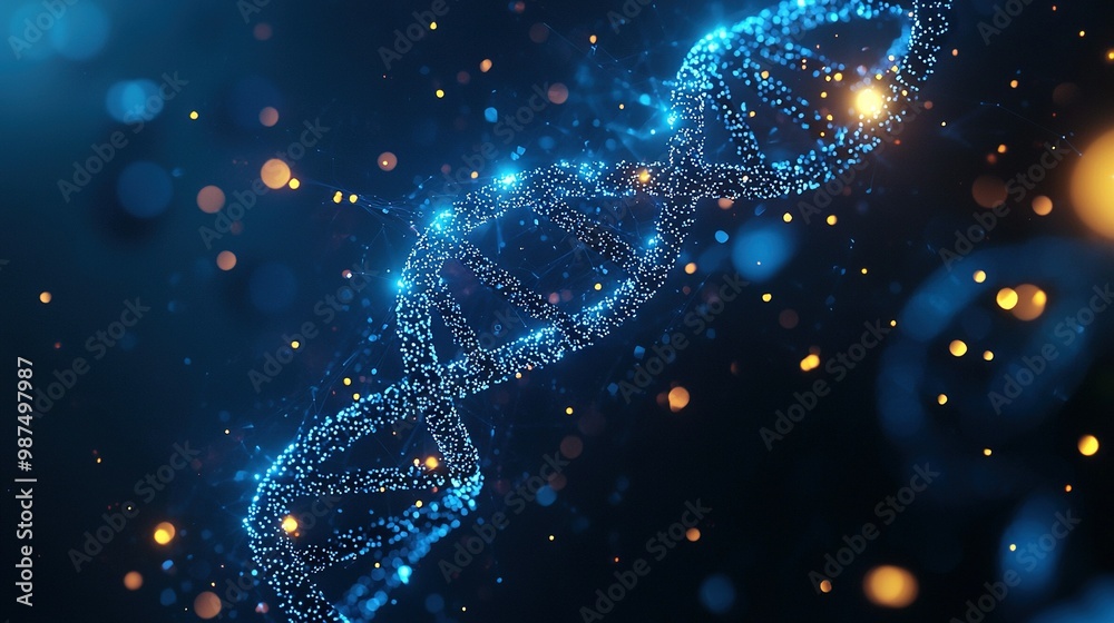 A high-quality image of two intertwined strands of blue and yellow lights against a deep blue backdrop A high-quality image of two intertwined strands of blue and yellow lights against a deep blue backdrop