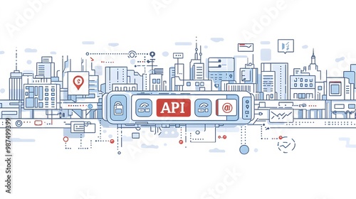 Open Banking API: A web banner with icons representing fintech, open APIs, third-party developers, and secure transactions—all on a pristine white background. Ideal for financial websites or 