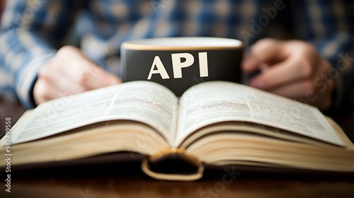 API Documentation: A person reading API documentation, emphasizing the importance of understanding API usage. "API" ,isolate on white background 