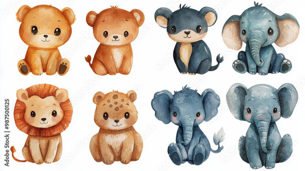 Cute watercolor illustrations of safari animals. Cute watercolor illustrations of safari animals.