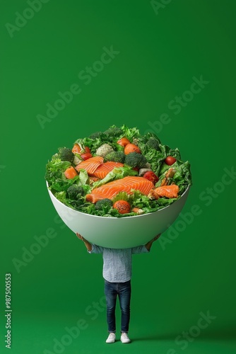 Miniature Man with Giant Salad Bowl  photo