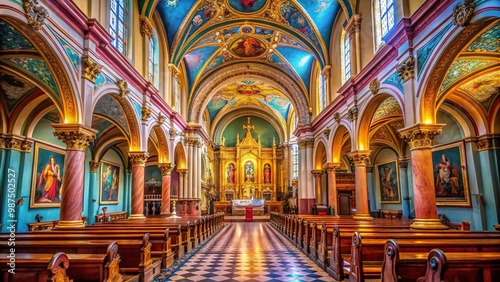 Captivating Interior of a Roman Catholic Church Featuring Stunning Architecture and Sacred Atmosphere