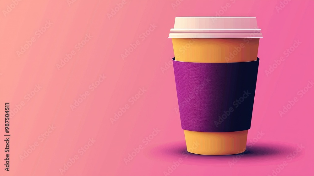 A cup of coffee with a lid on a pink background Adding a shadow below the cup enhances visual interest A cup of coffee with a lid on a pink background Adding a shadow below the cup enhances visual interest