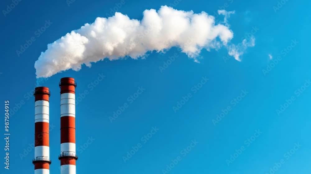 Power Plant with Smoking Chimneys Against Clear Sky Power Plant with Smoking Chimneys Against Clear Sky
