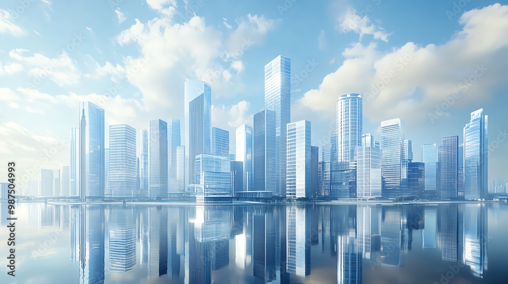 Modern skyline with reflective water surface Modern skyline with reflective water surface
