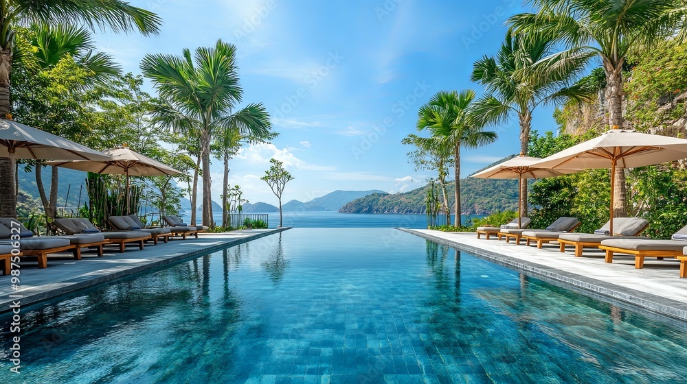 Infinity Pool Overlooking a Tropical Bay Infinity Pool Overlooking a Tropical Bay